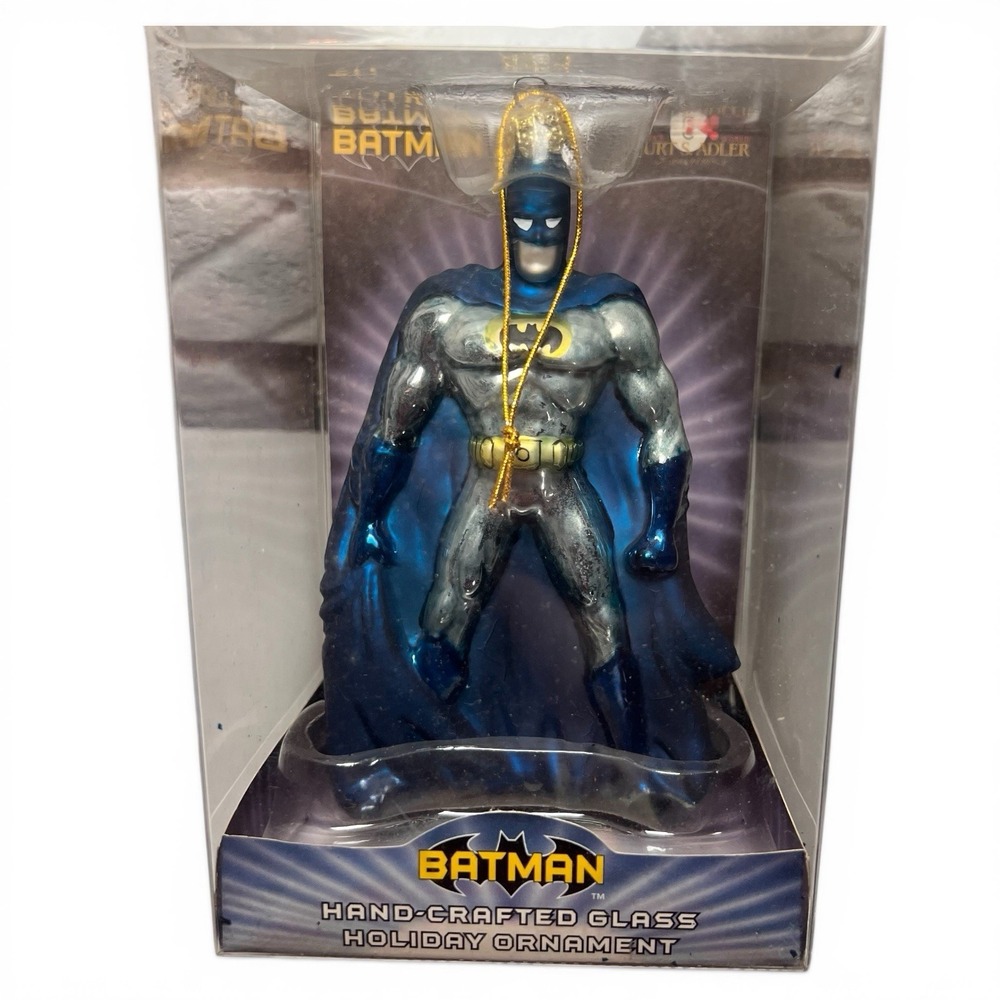 Vintage Kurt Adler Batman Hand Crafted Glass Christmas Ornament Boxed DC Comics*
